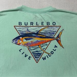 Burlebo T-Shirt Mens XL Live Wildly Turquoise Short Sleeve Fish Graphic Print